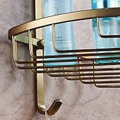 baratos Prateleiras de Casa de Banho-Prateleira de canto de banheiro multifuncional com 2 ganchos de alumínio 2 camadas rack de armazenamento para banheiro 1 peça