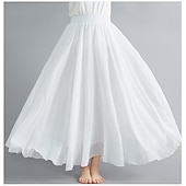 abordables Robes-Femme Balançoire Jupe longue Elégant Eté Maxi Jupes Couleur Pleine Plissé Casual Quotidien Noir Blanche Jaune Rouge Printemps &amp; Automne Coton Coton et lin