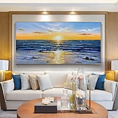 cheap Landscape Paintings-Oil Painting Hand Painted Horizontal Panoramic Abstract Modern Rolled Canvas (No Frame)