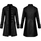 halpa Miesten trenssitakki-Miesten Päällystakki Peacoat Takki Suoritus Juhlat / Ilta Vintage-tyyli Kevät Syksy Erikoiskuvio Antiikki Vintage retro Pitkä Jacquard keskiaikainen miesten vaatteet [valkoinen] Jacquard