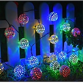 abordables Guirlandes solaires-Boule marocaine lumières extérieures guirlandes solaires 5/7/10m 20/30/50leds globe guirlandes lumineuses lanterne multicolore blanc chaud blanc rvb pour extérieur jardin cour patio arbre de noël fête