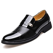 preiswerte Herrenpantoletten &amp; -slipper-Herren-Loafer aus braunem Lack-Kunstleder mit perforiertem Design – formelle Schlupfschuhe fürs Business und besondere Anlässe