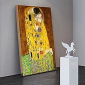 cheap Famous Paintings-Christmas World Famous Painting Series 100% Hand Painted Gustav Klimt's kiss Abstract Oil Painting on Canvas Wall Pictures For Living Room Home Decor Gift