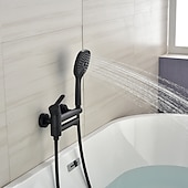 economico Rubinetti per vasca da bagno-Rubinetto per vasca da bagno a parete nero, rubinetto per bagno a 3 ugelli vasca da bagno miscelatore per vasca romana miscelatore in ottone con 2 spruzzatori spruzzatore per bidet