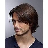 abordables Perruque homme-Perruque de cosplay Droit Ondulé Partie latérale Partie médiane Fabriqué à la machine Perruque Court Couleur unique Cheveux Synthétiques Homme Marron