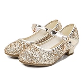 cheap Kids&#039; Princess Shoes-Girls&#039; Glitter Mary Jane Shoes - Sparkly Low Heel Dress Shoes with Strap and Charm for Parties and Special Occasions