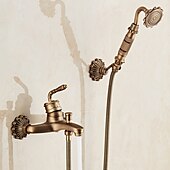 cheap Bathtub Faucets-Bathtub Faucet - Retro Antique Brass Wall Installation Ceramic Valve Bath Shower Mixer Taps / Country / Single Handle / Yes / Rain Shower / Handshower Included