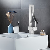 cheap Classical-Waterfall Bathroom Sink Mixer Faucet, 360 Rotating Basin Vessel Tap Single Handle Irregular Creative Design Brushed Nickel/Chrome/Matte Black/Golden Sink Tap with Hot and Cold Water Hose