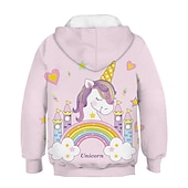 preiswerte Mädchen 3D Cartoon-Kinder Mädchen Einhorn rosa Kapuzenpullover und Sweatshirt 3D-Druck Oberteile Langarm Regenbogenherz sportlich errötend rosa Kinderoberteile aktiv süß