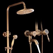 billiga Duschkranar-duschkran, duschsystemset handdusch ingår utdragbar vattenfall vintagestil/country mässingsfäste utanför keramisk ventil badkar duschblandare