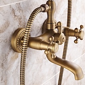 cheap Shower Faucets-Shower Faucet Set Brass with Bathtub Spout Shower System, 2 Knob Handle Telephone Style Heldhand Showerhand 1.5m Hose Wall Mounted Tap