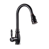 preiswerte Mit ausziehbarer Brause-Küchenspülen-Mischbatterie mit ausziehbarem Sprüher, Hochlichtbogen-Messing, Silber / Kaffee, Einhand-Einloch, ölgeriebene Bronze, herunterziehbare hohe Küchenarmaturen mit Warm- und Kaltwasserschlauch