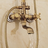 preiswerte Duscharmaturen-Duscharmatur, Duschsystem-Set – Handbrause inklusive ausziehbarem Wasserfall im Vintage-Stil / Country Antik-Messing-Halterung außen Keramikventil Wannendusche Mischbatterien