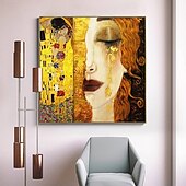 cheap Famous Paintings-Christmas World Famous Painting Series 100% Hand Painted High Quality Oil Painting on Canvas Golden Tears by Gustav Klimt Painting for Bedroom Decoration Gift