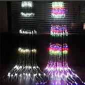 cheap Plug String Lights-1pc 3X3M IP44 Waterfall Curtain Led Fairy String Light Garland Water Flow Meteor Shower Rain Lights for Window Icicle Colorful Decor Lighting AC110V 120V 220V 230V 240V EU US Plug