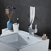 cheap Classical-Waterfall Bathroom Sink Mixer Faucet, 360 Rotating Basin Vessel Tap Single Handle Irregular Creative Design Brushed Nickel/Chrome/Matte Black/Golden Sink Tap with Hot and Cold Water Hose