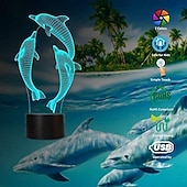 abordables Veilleuses 3D-Veilleuse dauphin 3d 16 couleurs lampe de chevet marsouin avec télécommande cadeau d'anniversaire pour enfant bébé fille
