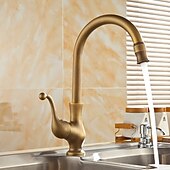 economico Rubinetti per lavello-rubinetto da cucina, ottone antico monocomando un foro beccuccio standard centerset rubinetti da cucina girevoli contemporanei con interruttore freddo e caldo