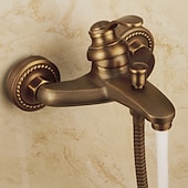 cheap Shower Faucets-Bathroom Shower Faucet Set, High Flow Vintage Style Wall Mounted Outside Antique Dual-Head Pull Out Shower Head with Handheld, Hot and Cold Water Switch Included
