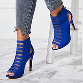 abordables Bottines-sandales à talons hauts à lanières bleues pour femmes - talons aiguilles à bout ouvert pour les fêtes et les occasions spéciales
