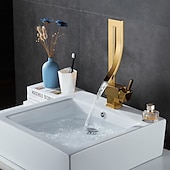 cheap Classical-Waterfall Bathroom Sink Mixer Faucet, 360 Rotating Basin Vessel Tap Single Handle Irregular Creative Design Brushed Nickel/Chrome/Matte Black/Golden Sink Tap with Hot and Cold Water Hose