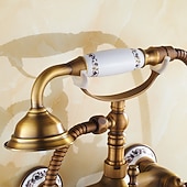 cheap Shower Faucets-Shower Faucet Set - Rainfall Shower Vintage Style Antique Brass Mount Outside Ceramic Valve Bath Shower Mixer Taps