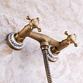 economico Rubinetti doccia-set rubinetto doccia - doccetta inclusa stile vintage estraibile / ottone antico country montaggio esterno rubinetti miscelatore doccia vasca da bagno in ceramica / due maniglie un foro