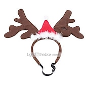 זול תחפושת לחיות מחמד-חג המולד כובע חיות מחמד חג המולד כלב חתול סרט ראש חג המולד כיסוי ראש לחיית המחמד סנטה קלאוס אייל תלבושות קרן צבי קוספליי (אדום)