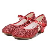 cheap Kids&#039; Princess Shoes-Girls&#039; Glitter Mary Jane Shoes - Sparkly Low Heel Dress Shoes with Strap and Charm for Parties and Special Occasions