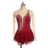 voordelige Schaatsjurken-Kunstschaatsjurk Dames Voor meisjes Schaatsen Jurken Zwart Geel Roze Netstof Spandex Hoge Elasticiteit Opleiding Wedstrijd Kunstschaatskleding Kristal / Bergkristal Lange mouw Schaatsen Kunstschaatsen