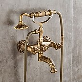 cheap Shower Faucets-Shower Faucet Set - Handshower Included pullout Vintage Style / Country Antique Brass Mount Outside Ceramic Valve Bath Shower Mixer Taps