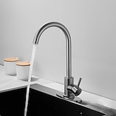 baratos Torneiras de Cozinha-torneira de cozinha montada em deck de aço inoxidável, torneira de cozinha giratória multifuncional escovada com níquel com interruptor quente e frio