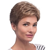 cheap Older Wigs-Synthetic Wig Wavy Short Brown Wigs Pixie Cut Wigs