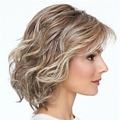 abordables perruque plus âgée-perruques blondes pour femmes perruque synthétique bouclée avec une frange perruque courte cheveux synthétiques brun clair design à la mode pour femmes classique cool brun clair