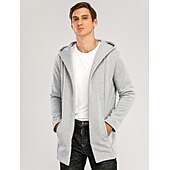 お買い得  カジュアルジャケット-男性用 フーディージャケット カジュアルジャケット デイリーウェア フード付き カジュアル ジャケット アウターウェア 平織り ブラック ホワイト ライトグレー