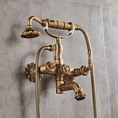 cheap Shower Faucets-Shower Faucet Set - Handshower Included pullout Vintage Style / Country Antique Brass Mount Outside Ceramic Valve Bath Shower Mixer Taps