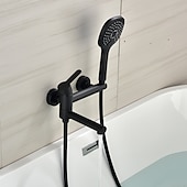economico Rubinetti per vasca da bagno-Rubinetto per vasca da bagno a parete nero, rubinetto per bagno a 3 ugelli vasca da bagno miscelatore per vasca romana miscelatore in ottone con 2 spruzzatori spruzzatore per bidet