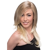 billige eldre parykk-grå parykker for kvinner syntetisk parykk krøllet naturlig rett med pannelugg parykk blond middels lengde lys blond sølvgrå blond syntetisk hai