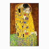 cheap Famous Paintings-Christmas World Famous Painting Series 100% Hand Painted Gustav Klimt's kiss Abstract Oil Painting on Canvas Wall Pictures For Living Room Home Decor Gift