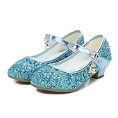 cheap Kids&#039; Princess Shoes-Girls&#039; Glitter Mary Jane Shoes - Sparkly Low Heel Dress Shoes with Strap and Charm for Parties and Special Occasions