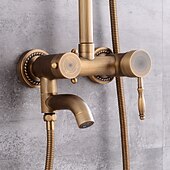 economico Rubinetti doccia-set di rubinetti per sistema doccia 8 &quot;soffione dorato, kit combinato stile vintage a pioggia con doccetta a mano a parete, montaggio esterno in ottone antico country rubinetteria per vasca da bagno con valvola in ceramica