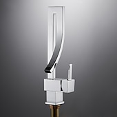 cheap Classical-Waterfall Bathroom Sink Mixer Faucet, 360 Rotating Basin Vessel Tap Single Handle Irregular Creative Design Brushed Nickel/Chrome/Matte Black/Golden Sink Tap with Hot and Cold Water Hose