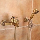 cheap Shower Faucets-Shower Faucet Set Handshower Included Vintage Style/Country Brass Mount Outside Ceramic Valve Bath Shower Mixer Taps/Single Handle/Yes/Single Handle Three Holes