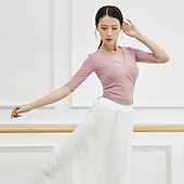 billige Ballettdrakt-pustende ballett topp ruching bandasje solid kvinners trening ytelse halv ermet modal