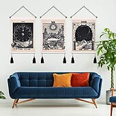 preiswerte Makrame -Wandhänge und gewebter Wandteppich-Boho-Packung mit 3 Tarot Weissagung gewebte böhmische Wandteppiche Kunstdekor Decke Vorhang zum Aufhängen Zuhause Schlafzimmer Wohnzimmer Dekoration nordische Baumwolle Leinen Quaste Mond Sterne