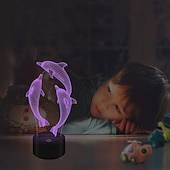 abordables Veilleuses 3D-Veilleuse dauphin 3d 16 couleurs lampe de chevet marsouin avec télécommande cadeau d'anniversaire pour enfant bébé fille