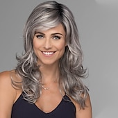 billige eldre parykk-grå parykker for kvinner syntetisk parykk krøllet naturlig rett med pannelugg parykk blond middels lengde lys blond sølvgrå blond syntetisk hai