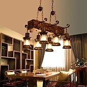 ieftine Lumini pandantive-55cm led lung retro bandă candelabru din lemn cu sticlă umbră funie 6 capete pandantiv lumini albe calde corp de iluminat decorativ retro rustic antic plafon ac110v ac220v