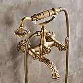cheap Shower Faucets-Shower Faucet Set - Handshower Included pullout Vintage Style / Country Antique Brass Mount Outside Ceramic Valve Bath Shower Mixer Taps