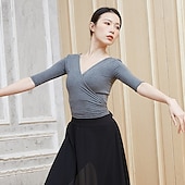 billige Ballettdrakt-pustende ballett topp ruching bandasje solid kvinners trening ytelse halv ermet modal